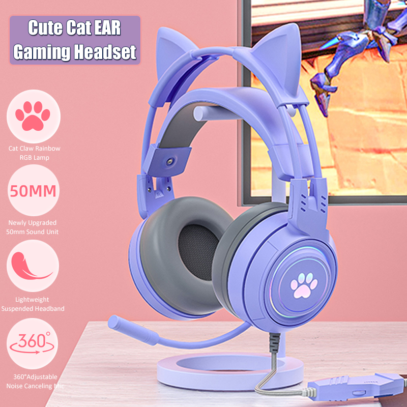Home Cinema Headphones - 귀여운 고양이 귀 게임용 헤드폰, 마이크