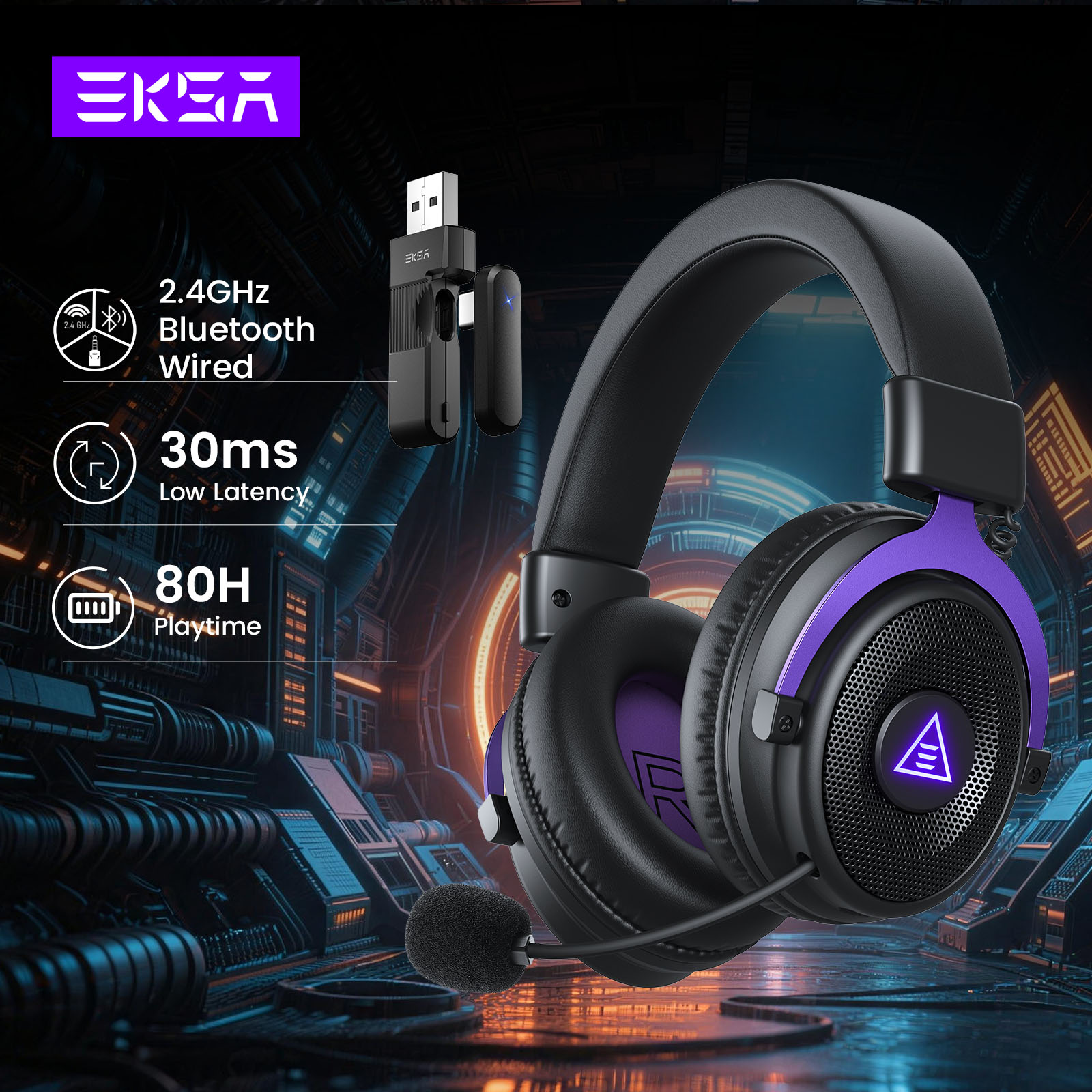 Home Cinema Headphones - EKSA E900 WT 2.4GHz 무선 헤드폰