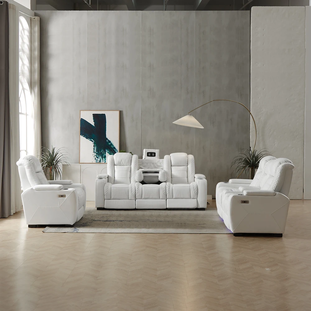럭셔리 전동 리클라이너 화이트 가죽 소파, 홈시어터용  - Home Cinema Luxury 리뷰 및 가격
