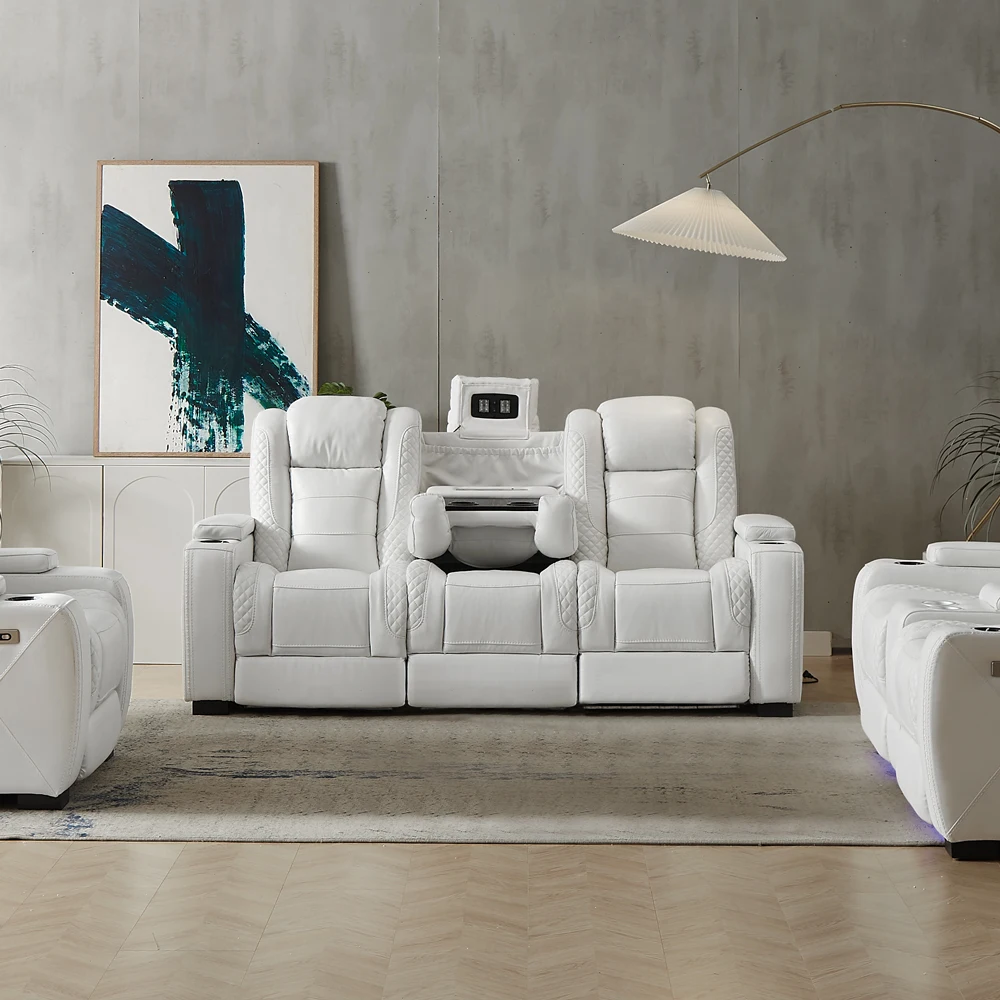 럭셔리 전동 리클라이너 화이트 가죽 소파, 홈시어터용  - Home Cinema Luxury 리뷰 및 가격