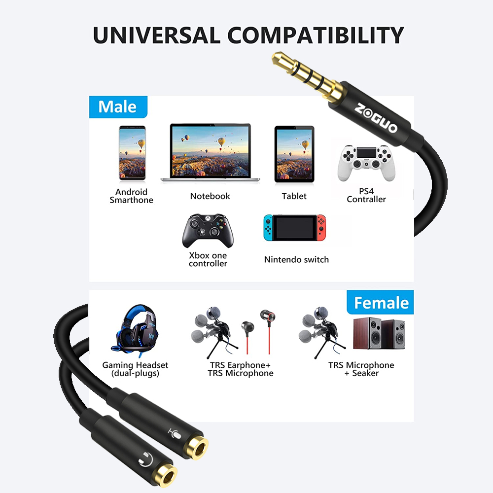 ZOGUO 오디오 스플리터 TRRS 헤드폰 어댑터, Y - Home Cinema Headphones 리뷰 및 가격